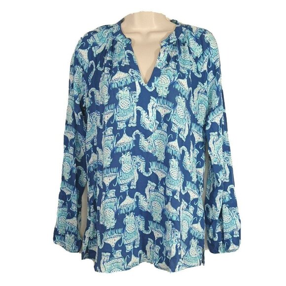 Lilly Pulitzer Martinique Joy Ride Top Blouse Blue - Picture 2 of 9
